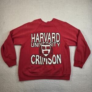 Vintage 90s Harvard University Red Crewneck Sweatshirt Distressed XL Made in USA